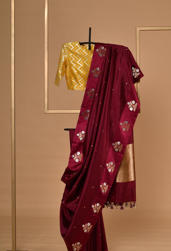 Wine Banarasi Silk Sari