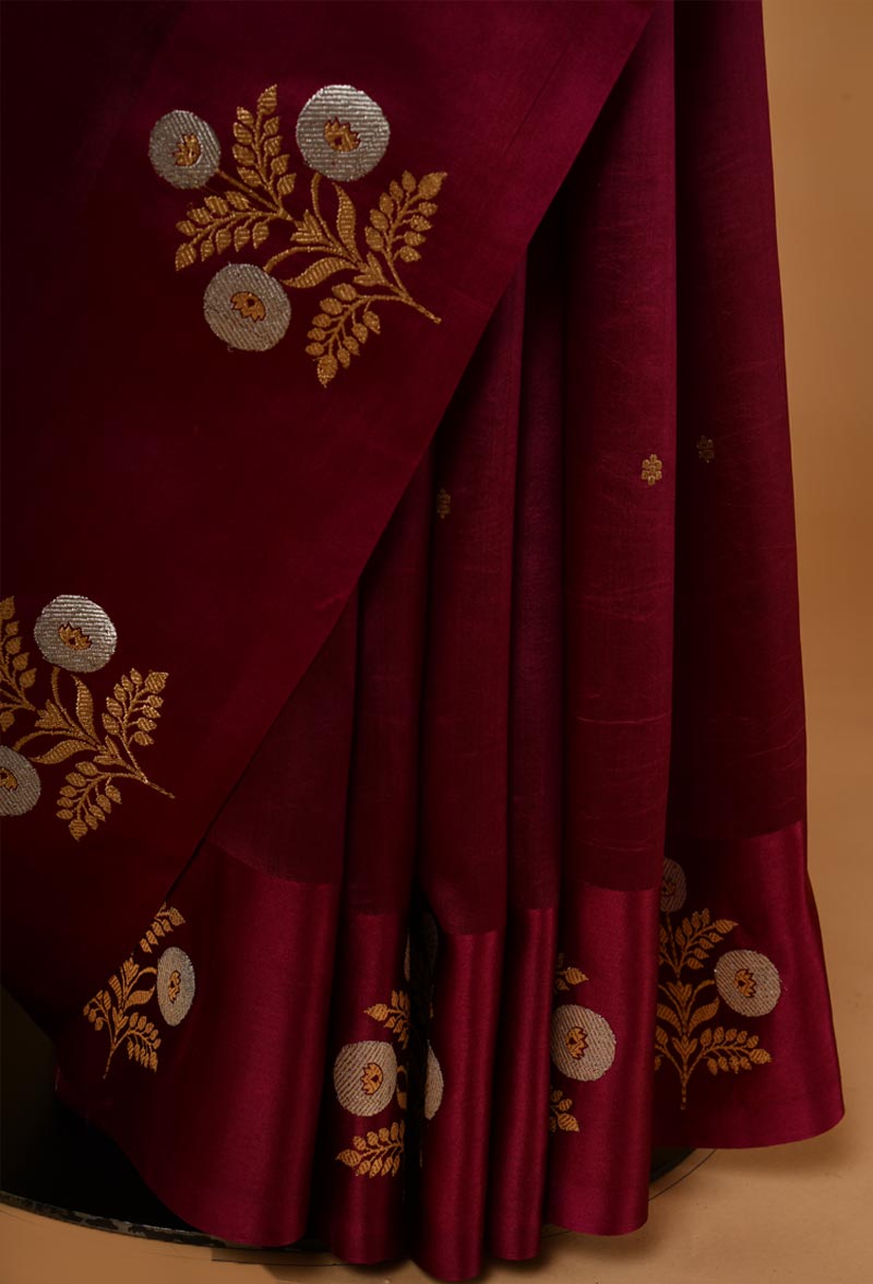 Wine Banarasi Silk Sari