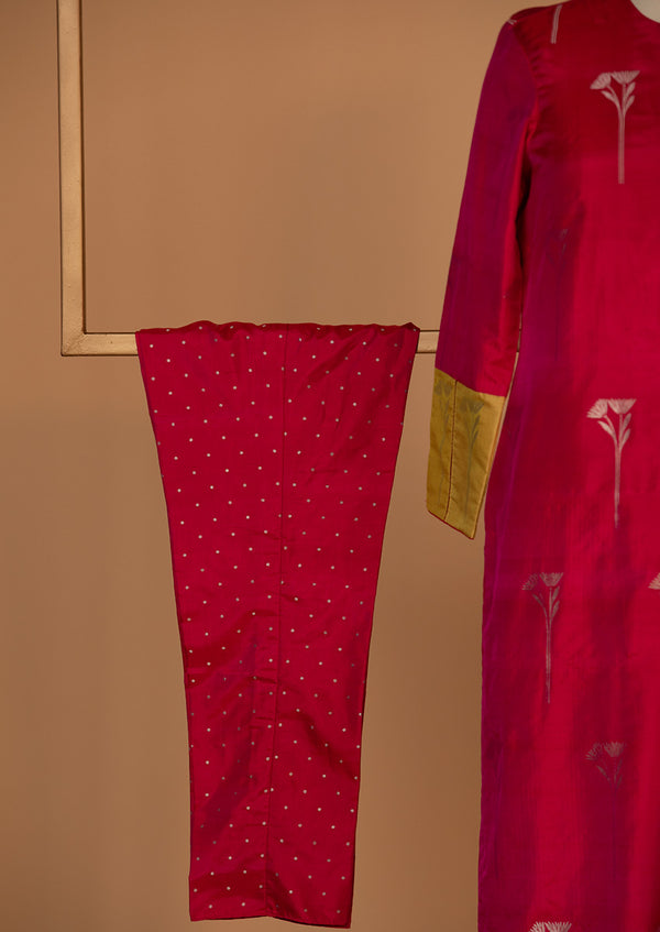 Banarasi Silk Raani Pink Kurta with Pants