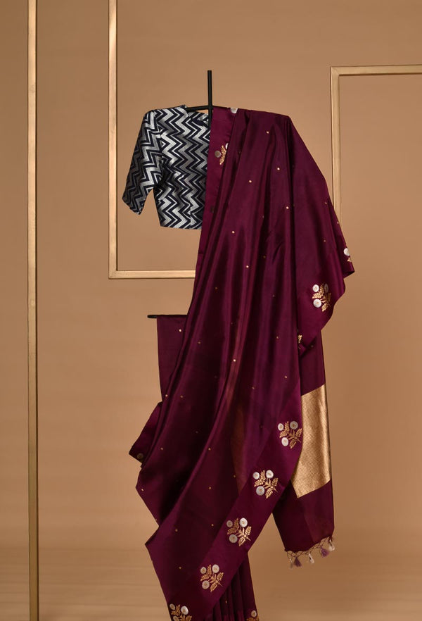 Plum Banarasi Silk Sari
