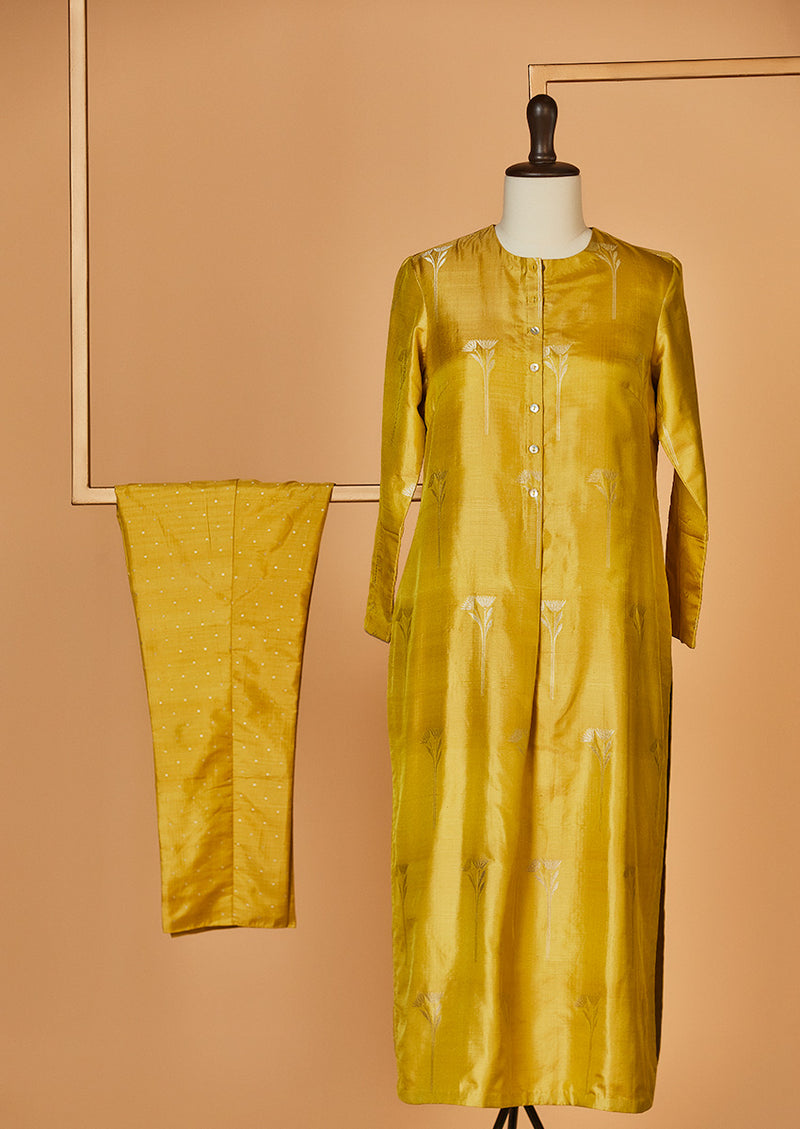 Banarasi Silk Yellow Kurta with Pants