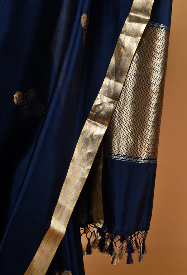 Dark Blue Banarasi Silk Sari