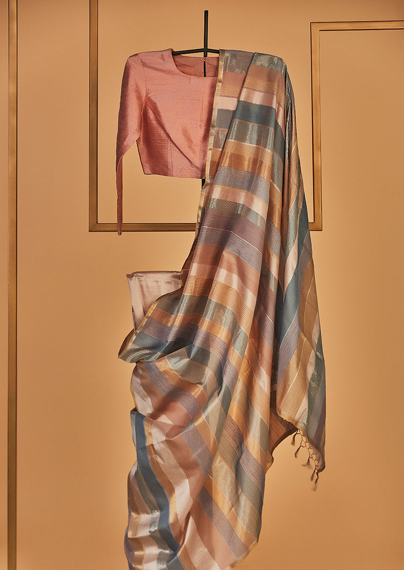 Mauve Silk Striped Sari