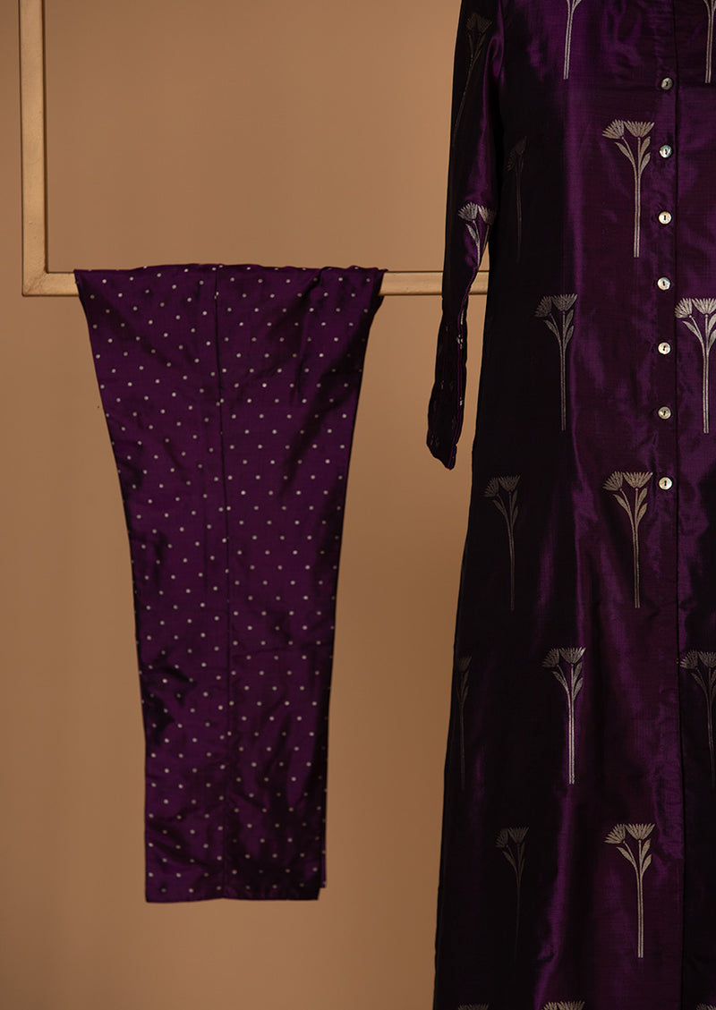 Banarasi Silk Purple Kurta with Pants