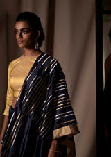 Navy Blue Chanderi Jaamdani  Silk Sari