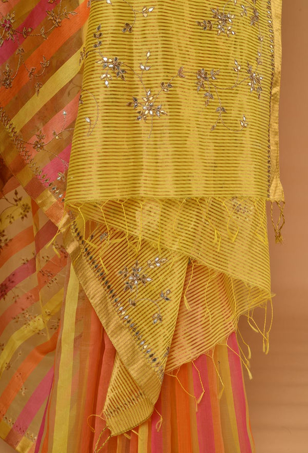 Yellow Chanderi Gota Patti Sari