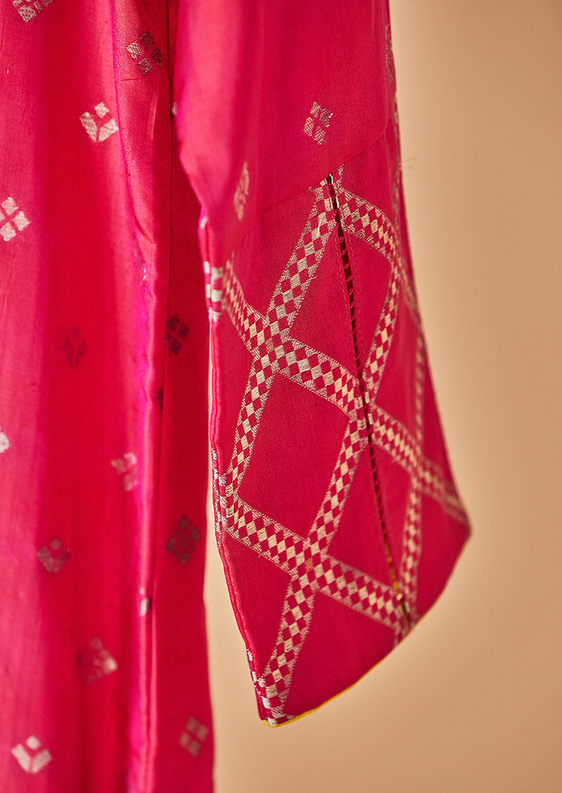 Banarasi Silk Red Rani Kurta with Pants