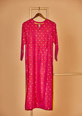 Banarasi Silk Red Rani Kurta with Pants