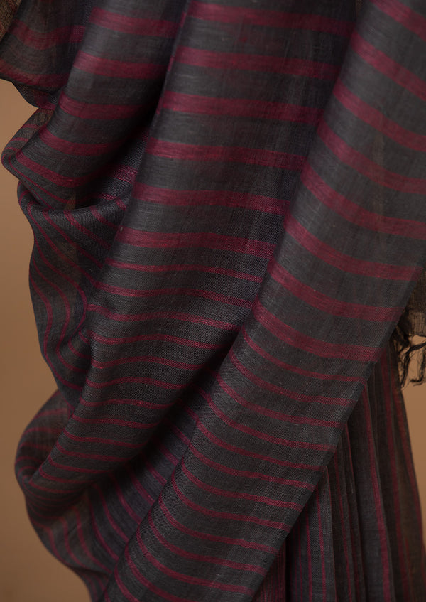 Grey Stripe Linen Sari