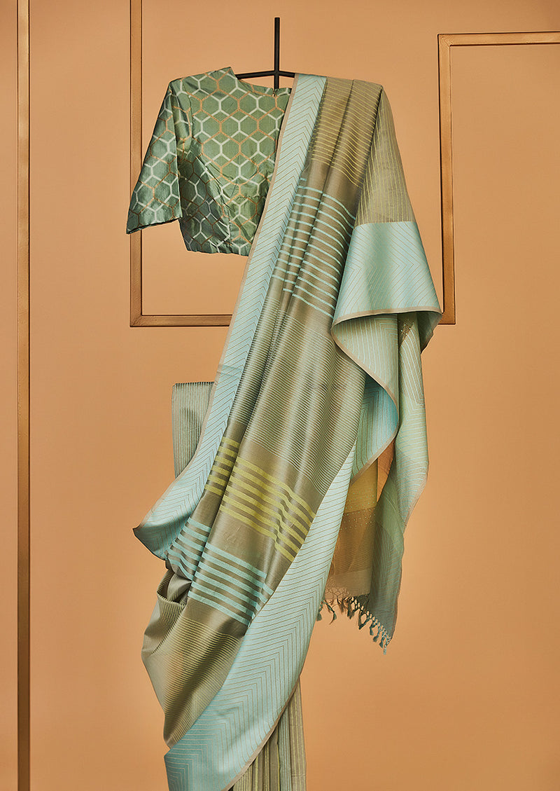 Chanderi Block Printed Olive Green Sari  from our collection Lakeerein