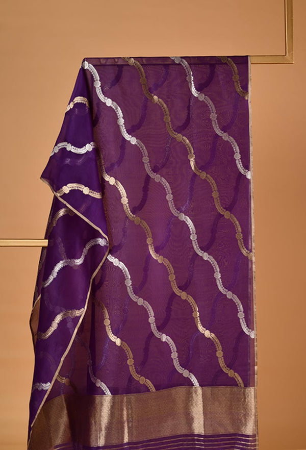 Organza Dupatta with Diagonal Zari Lines