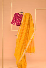 Golden Yellow Banarasi Silk Sari