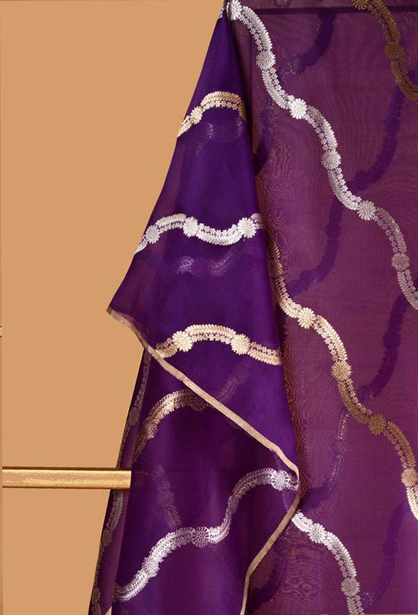 Organza Dupatta with Diagonal Zari Lines