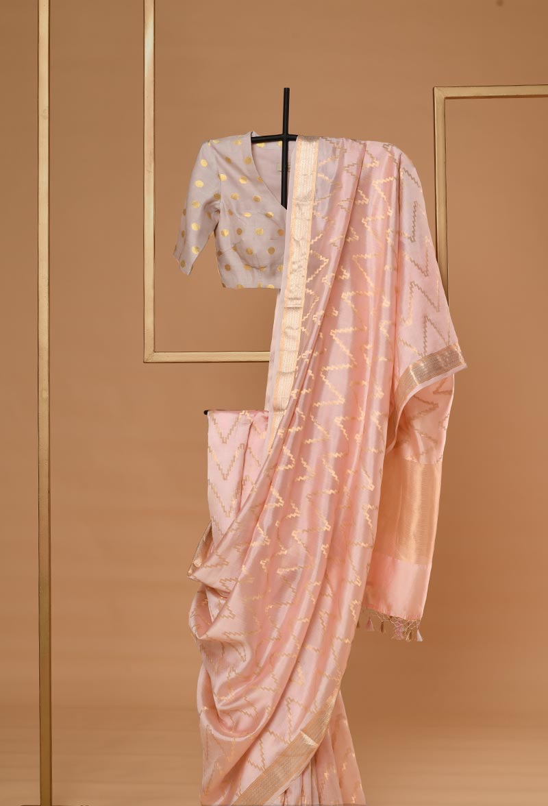 Pastel Pink Banarasi Silk Sari
