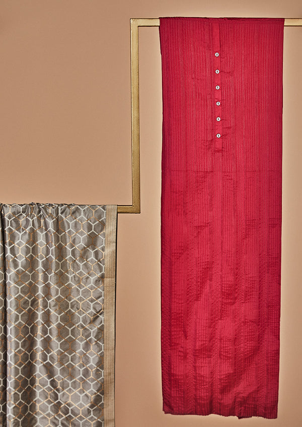 Fuschia Pink Silk Unstitched Suit Set with Banarasi Dupatta