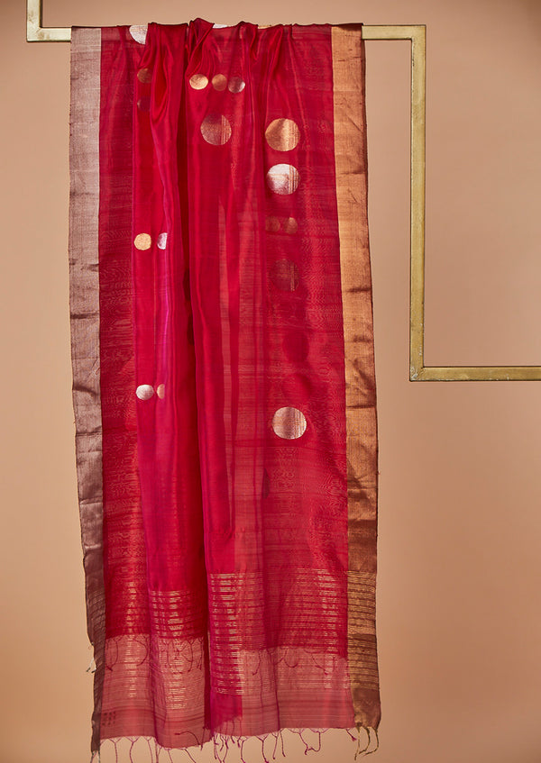 Rani Pink Chanderi Jaamdani Dupatta from our collection "Lines"