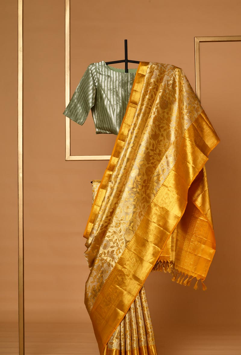 Golden Yellow Silk Kanjeevaram Sari