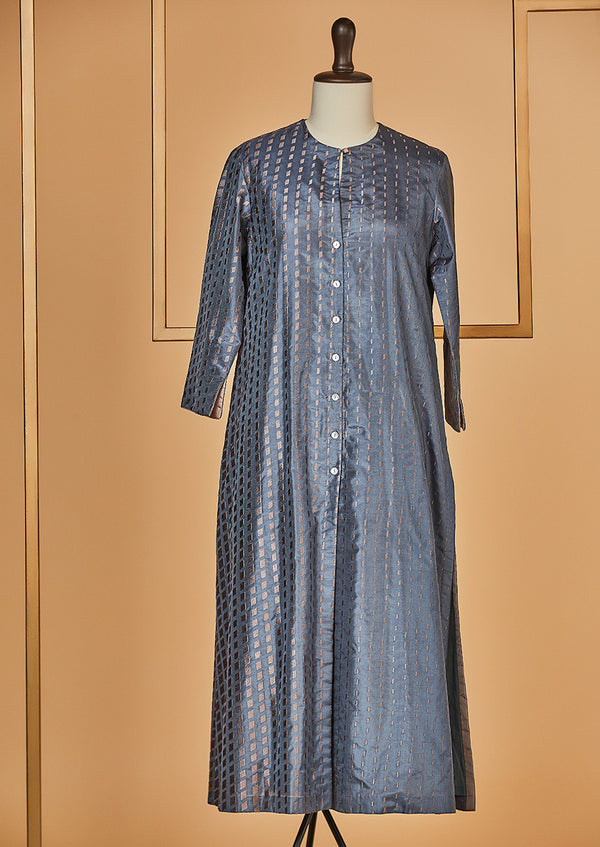 Silk Embroidered Grey Kurta with Pants