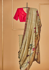 Light Green Tassar Silk Printed Sari