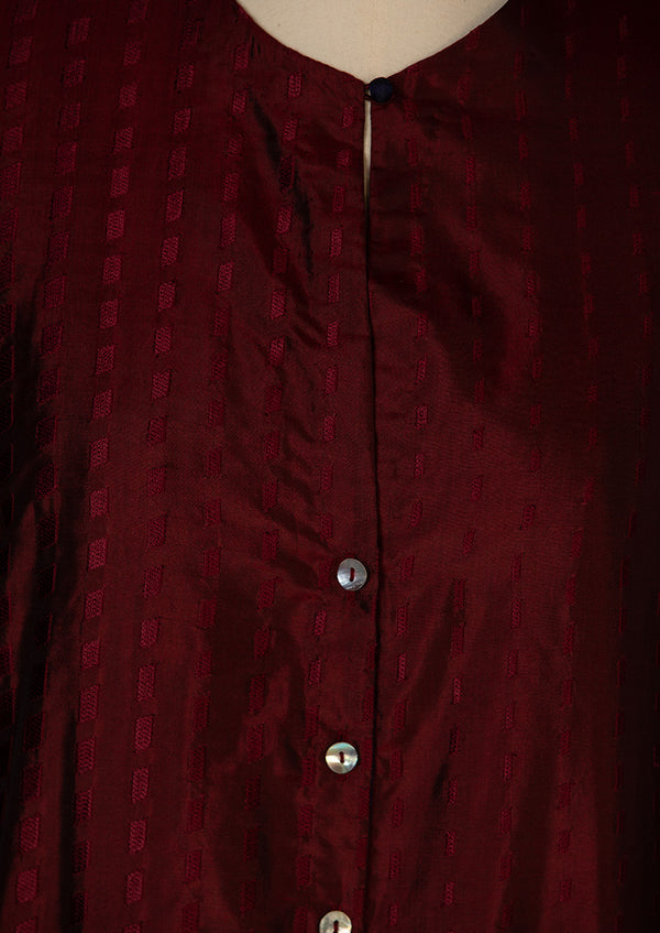 Silk Embroidered Wine Kurta with Pants