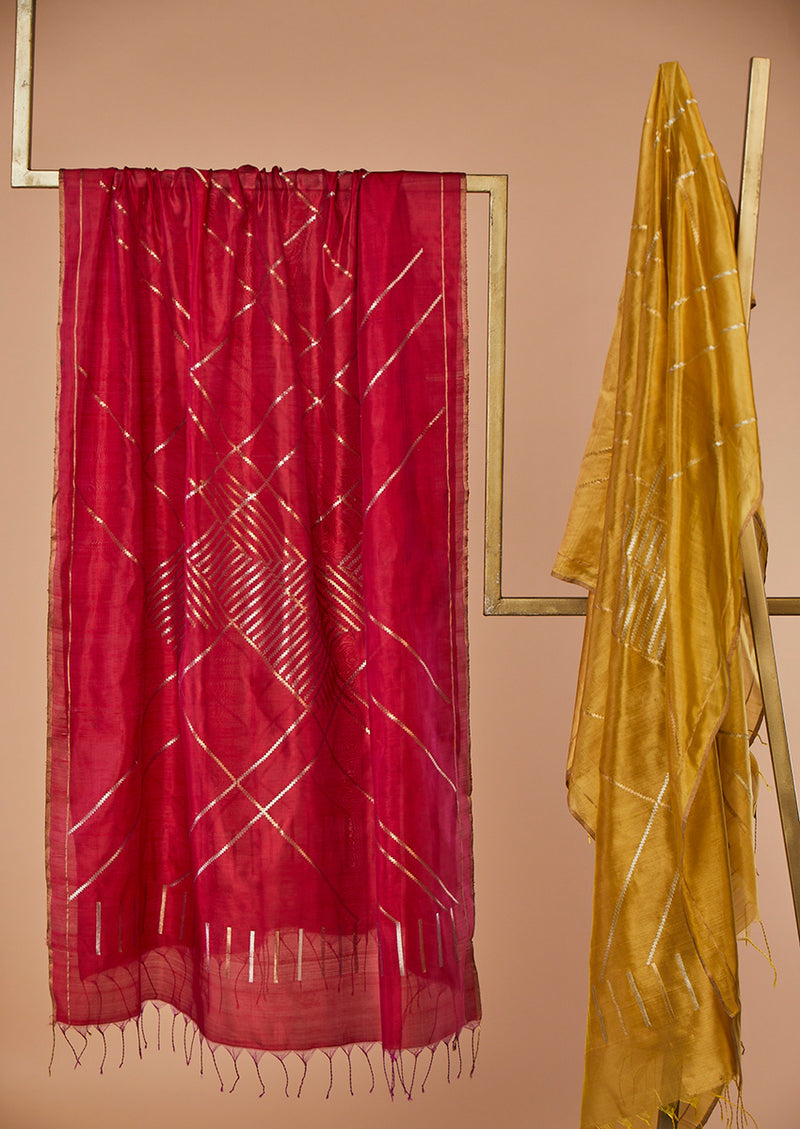 Rani Pink Chanderi Jaamdani Dupatta from our collection "Lines"