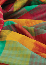 Dupion Silk Multi Checks Kanjeevaram Sari