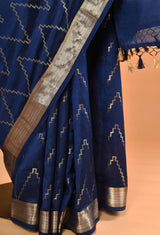 Dark Blue Banarasi Silk Sari
