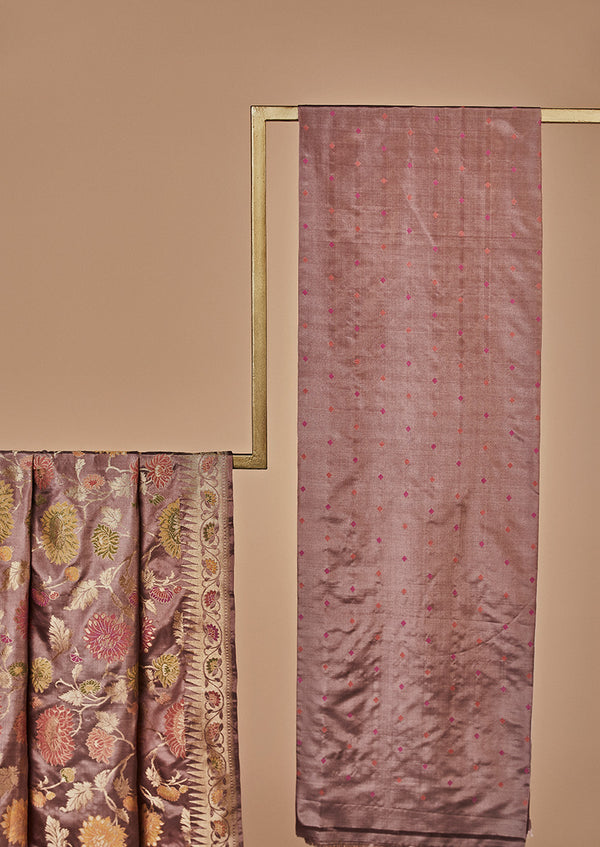 Mauve Banarasi Silk Unstitched  Suit set