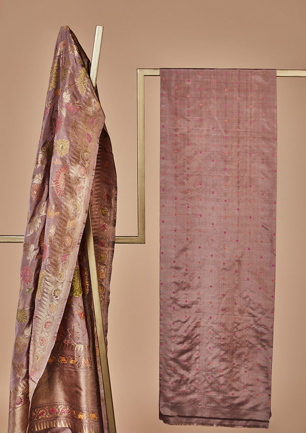 Mauve Banarasi Silk Unstitched  Suit set