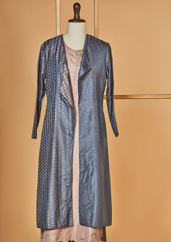 Silk Embroidered Teal Jacket with Lavender Kurta and Pants