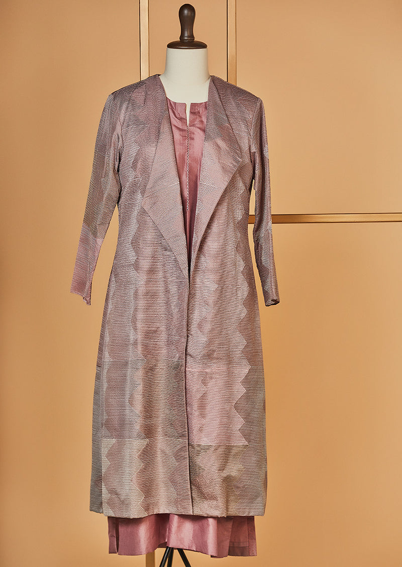 Silk Embroidered Lavender Jacket with Kurta and Pants