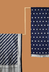Navy Blue Banarasi Silk Unstitched  Suit set