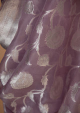Organza Mauve Sari with Silver Zari Jaal