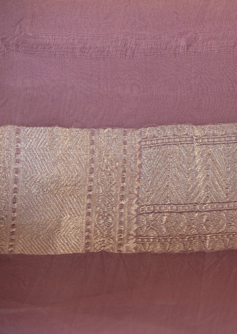 Organza Mauve Sari with Silver Zari Jaal