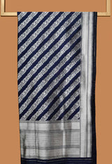 Navy Blue Banarasi Silk Unstitched  Suit set