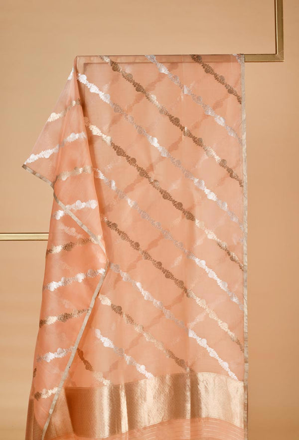 Organza Dupatta with Diagonal Zari Lines