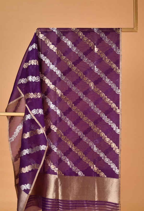 Organza Dupatta with Diagonal Zari Lines