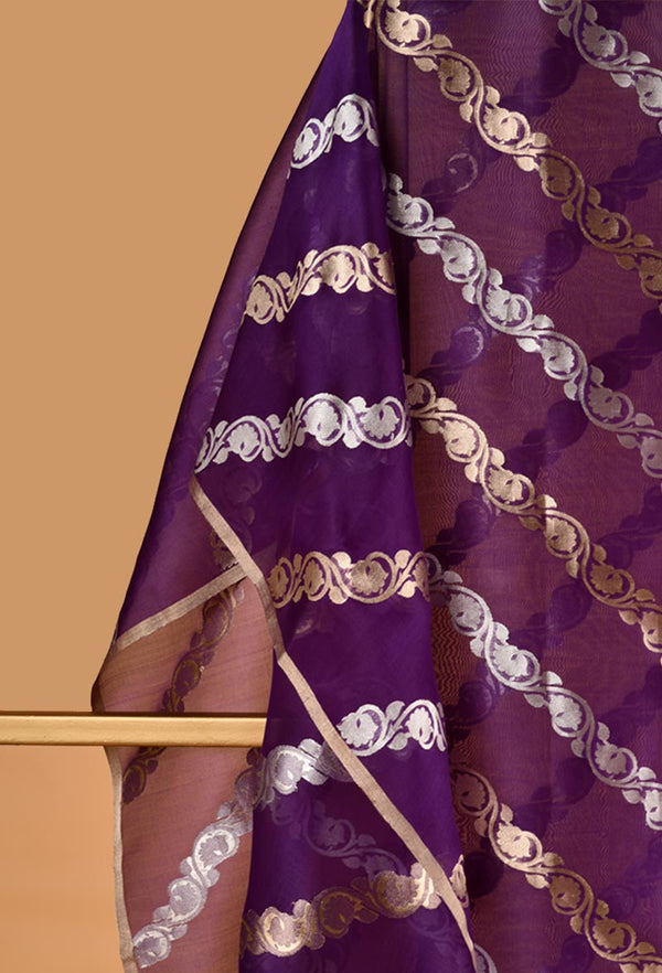 Organza Dupatta with Diagonal Zari Lines