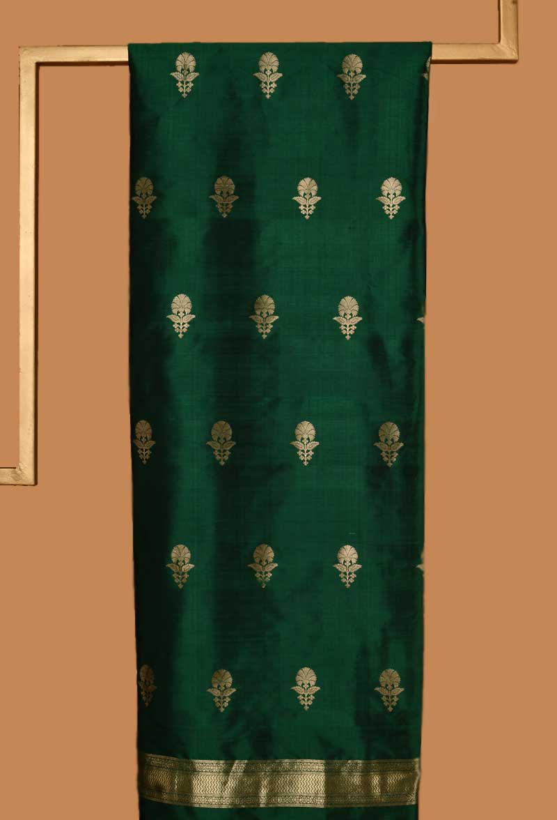 Bottle Green Banarasi Silk Unstitched  Suit set