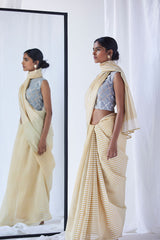 Mustard - Olive  Chanderi Cotton Sari Block Printed from our collection "Lakeerein"