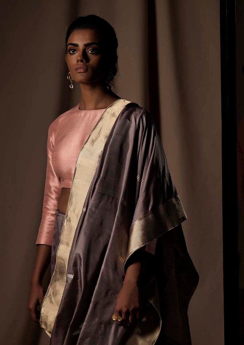 Grey Banarasi Silk Sari  from our Origami collection