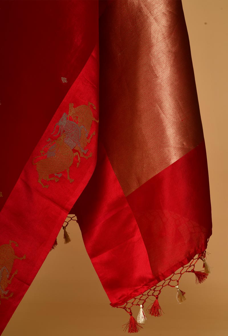 Scarlet Red Banarasi Silk Sari