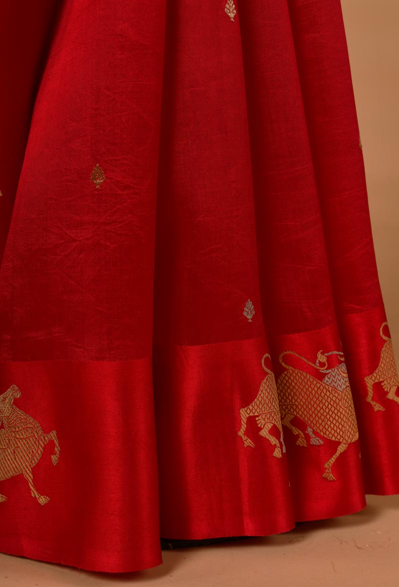 Scarlet Red Banarasi Silk Sari