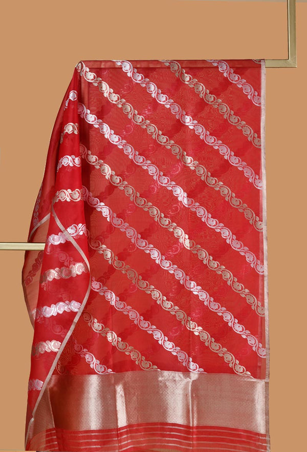 Organza Dupatta with Diagonal Zari Lines