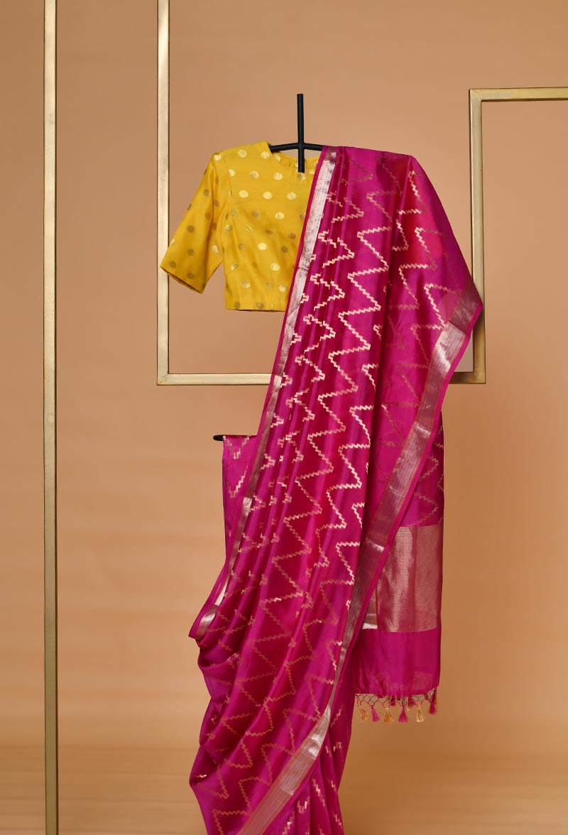 Fuschia Banarasi Silk Sari