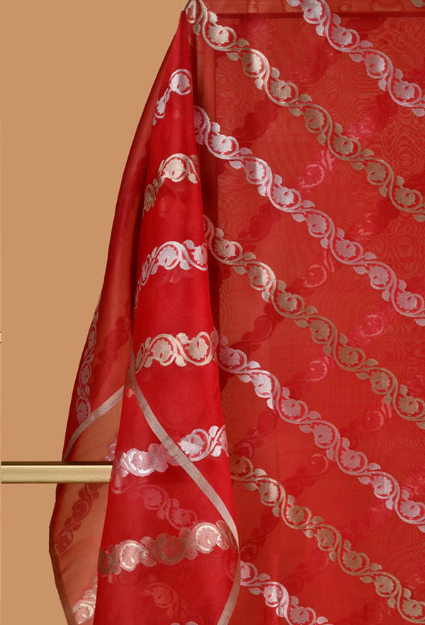 Organza Dupatta with Diagonal Zari Lines