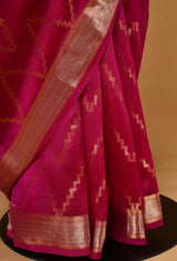 Fuschia Banarasi Silk Sari