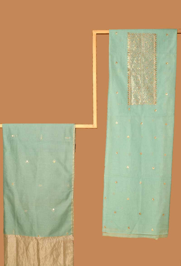 Seagreen Chanderi Cotton, Gota Patti Unstitched Suit set