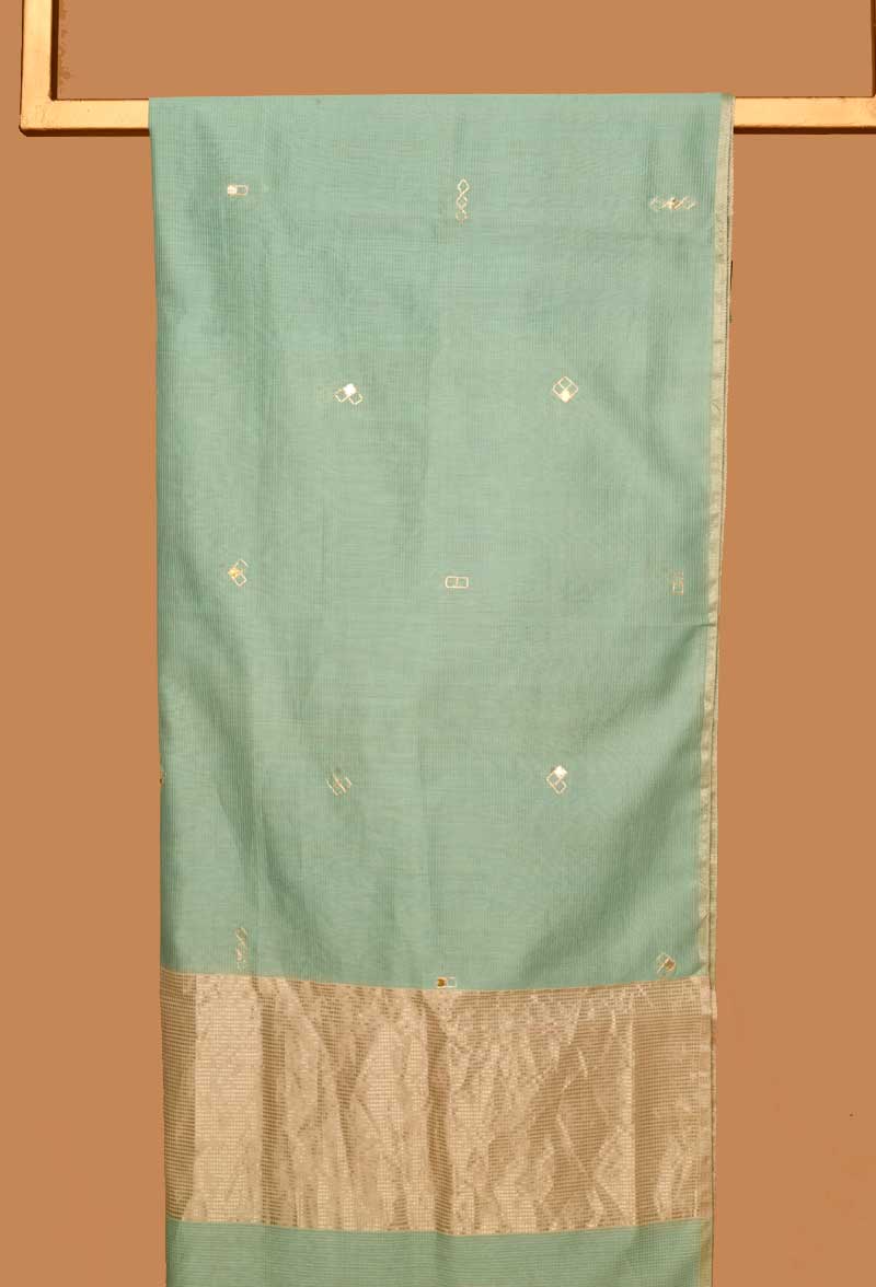 Seagreen Chanderi Cotton, Gota Patti Unstitched Suit set