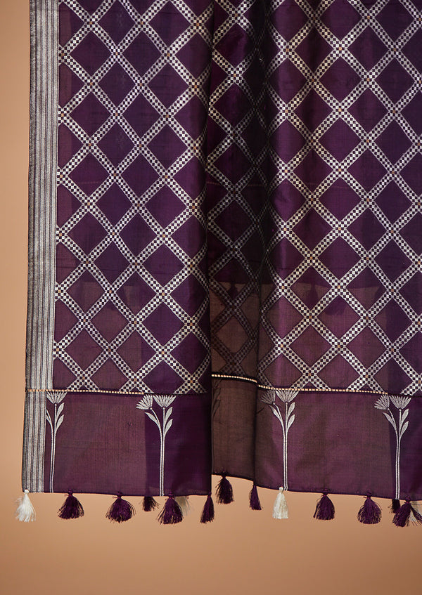 Purple Banarsi Silk Dupatta